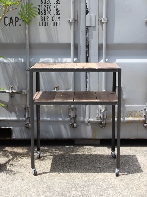 ≪ワゴン≫【キッチンワゴン USED足場板×黒皮仕様 アイアン/Used Ashiba Kitchen wagon】